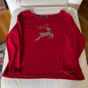 Karen Scott Petites Red Rhinestone Reindeer Top-PXL